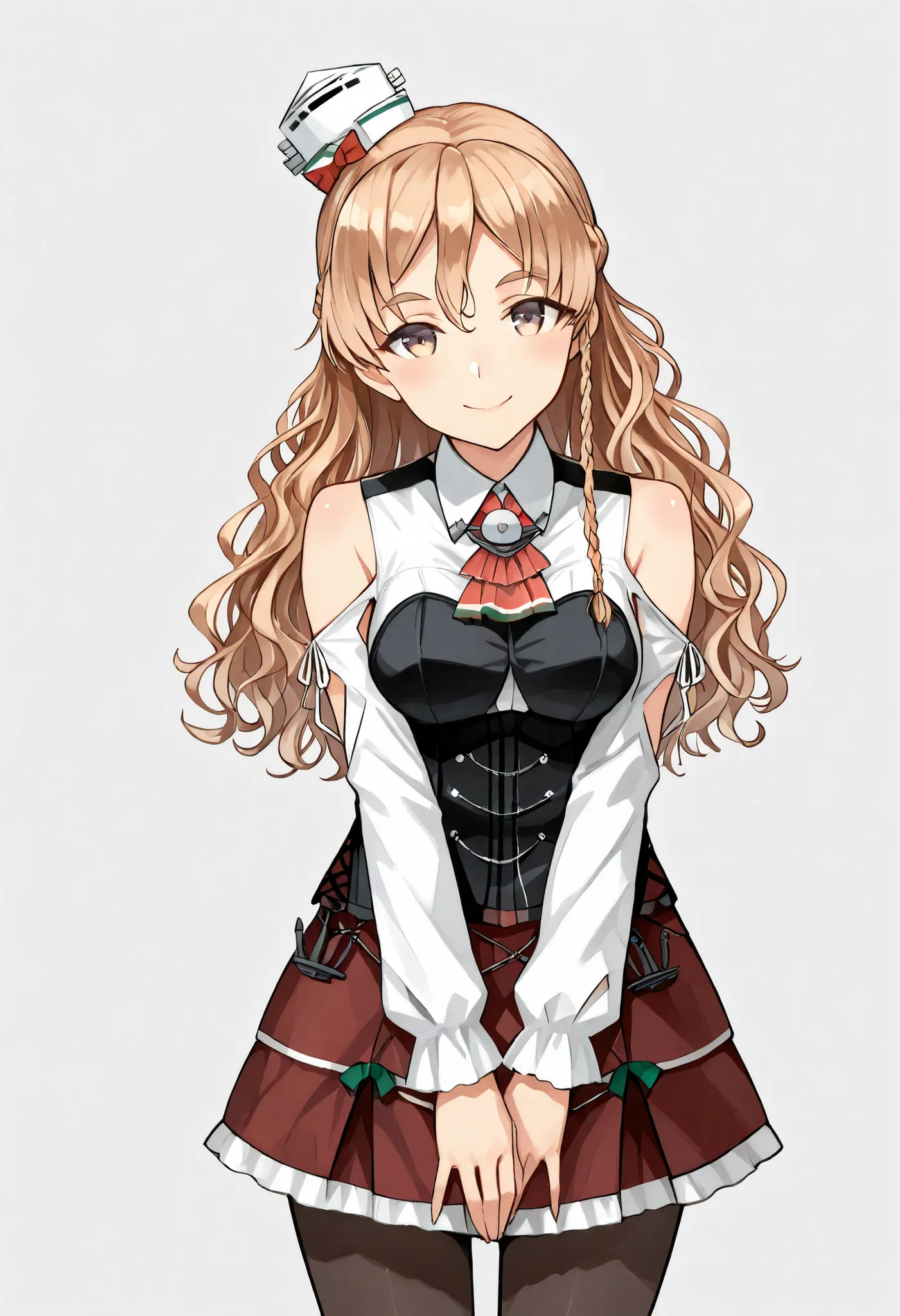 Zara (KANCOLLE))
one girl, solos, detailed skin, Smiling, 
score_9,score_8_up, score_7_up, Source_Anime, masterpiece, top quality, official art, official style,  game CG, 
zaraKC, long hair,skirt, shirt, long sleeves, bare shoulders, braid, pantyhose, mini...