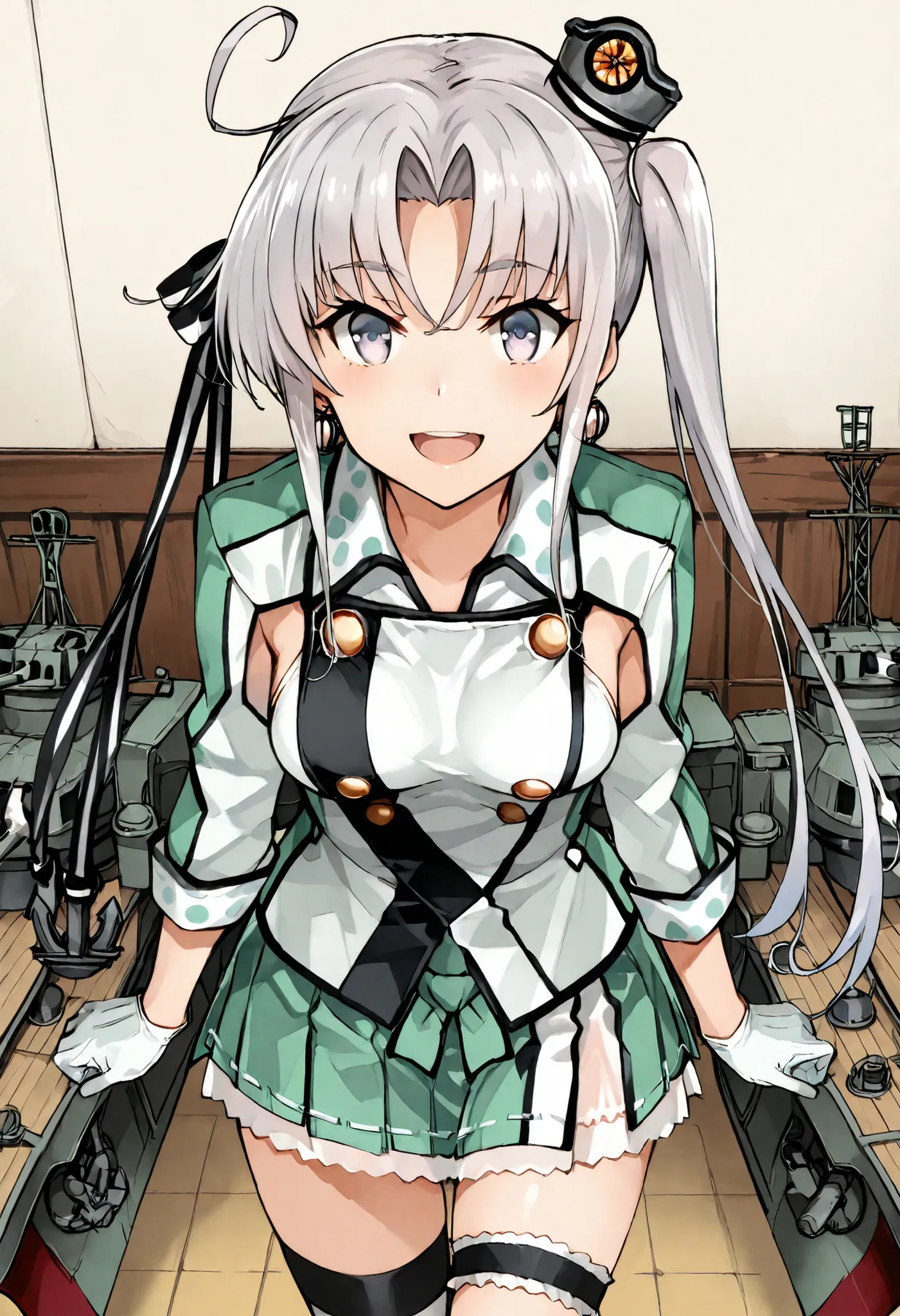 Akitsushima (KANCOLLE)  
one girl, solos, detailed skin, Smiling, Open your mouth,
score_9,score_8_up, score_7_up, Source_Anime, masterpiece, top quality, official art, official style,  game CG, 
akitsushimaKC, long hair, hair ornament, thighhighs, jewelry...