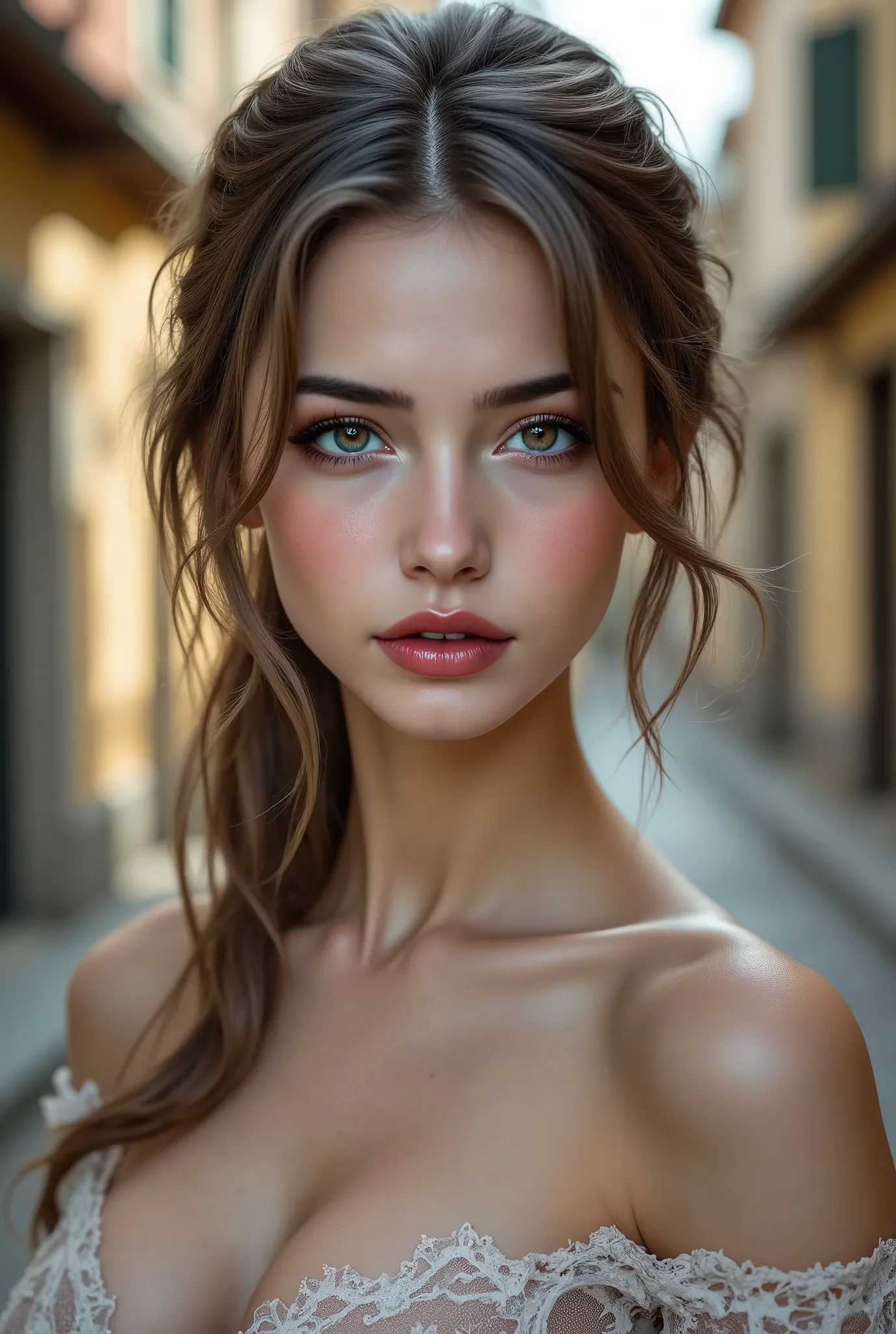  (masterpiece, Best Quality, Photorealistic, hight resolution, Photography, :1.3), close-up shot, Sharp Focus, 1 European Girl, ((medium hair slicked to the side, extremely detailed)), (full focus:1.3), ((perfect proportions))), ((anatomically correct)), (...