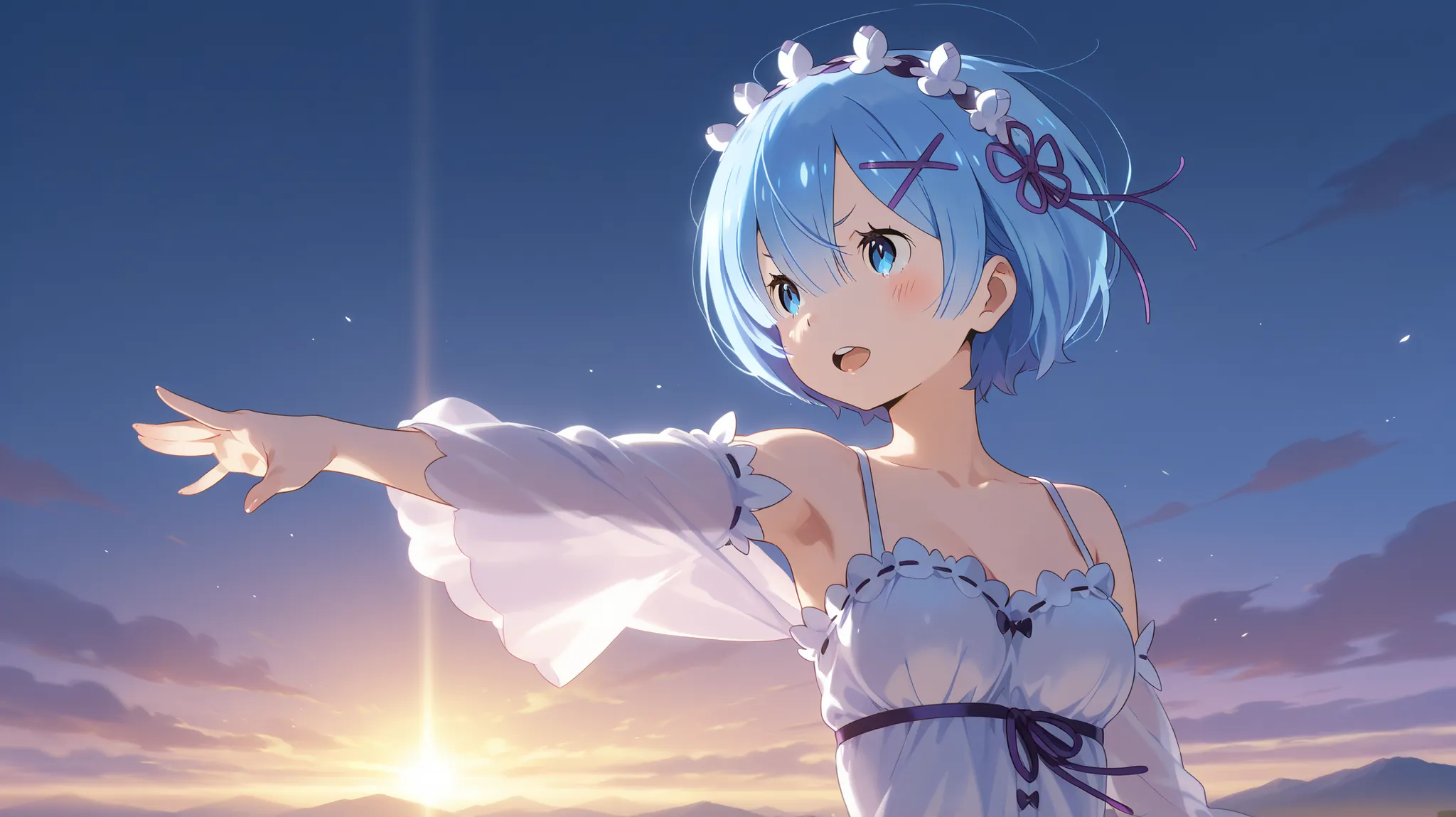 A mini store of magical artifacts, a lot of customers in which the main characters of the anime are Konosuba and Re:Zero