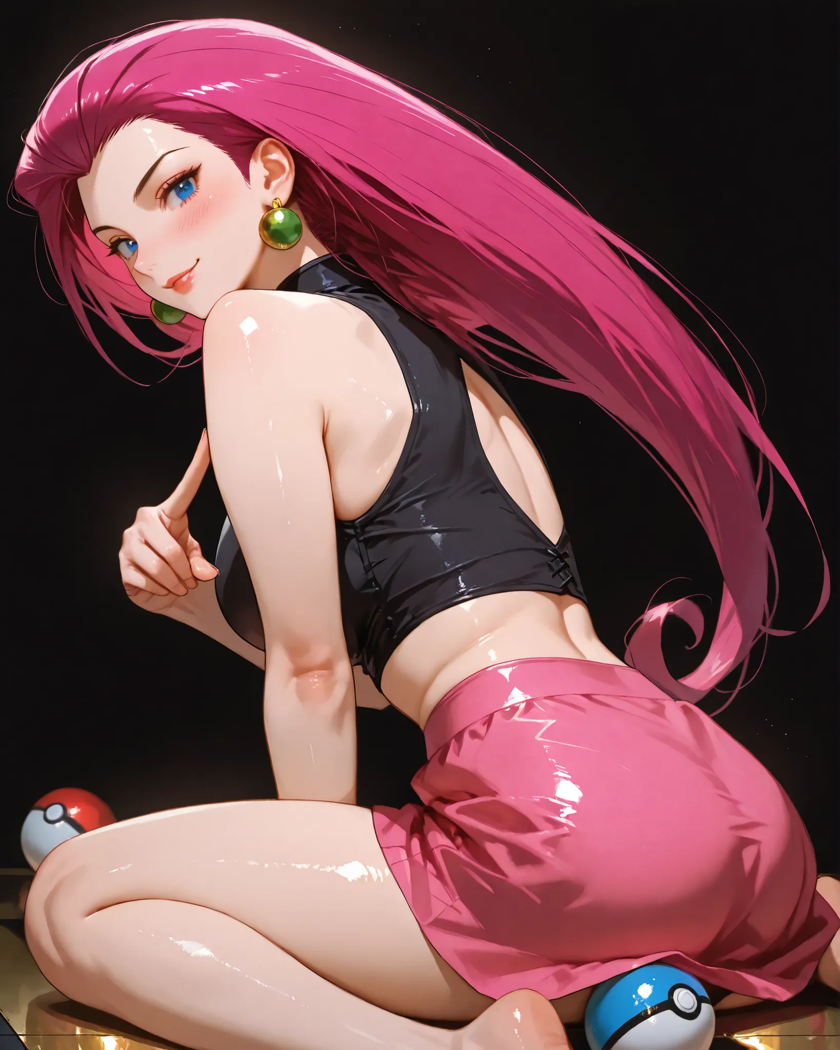 closeup, Sluisap, eyes、usnr、GBF_style、748cmstyle、32K、Semi-realistic、 super detailed description 、Artwork、Original Works、 detailed color、 detailed eyes、 detailed lips 、 The Greatest Masterpiece、Professional work、normal breast, Pokemon Character , Jessie, Je...