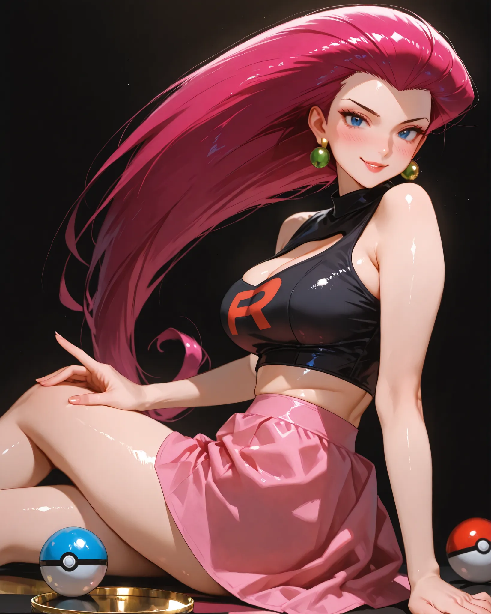 closeup, Sluisap, eyes、usnr、GBF_style、748cmstyle、32K、Semi-realistic、 super detailed description 、Artwork、Original Works、 detailed color、 detailed eyes、 detailed lips 、 The Greatest Masterpiece、Professional work、normal breast, Pokemon Character , Jessie, Je...