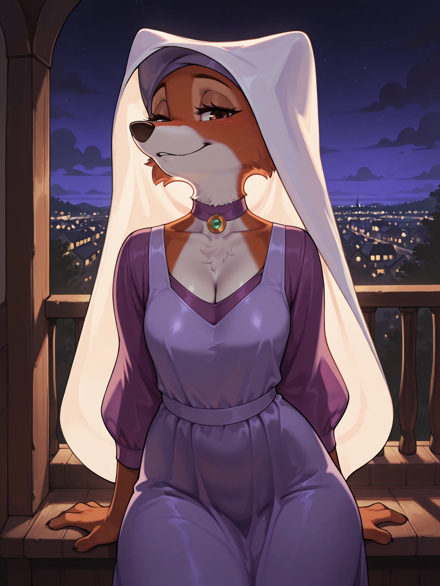 (Masterpiece, better quality), hairy:1.3, snout:1.2, The second:1.3, hairy:1.2, amazing quality, very aesthetic, absurd, Highres, new , HDR-10, 8K, cinematographic, professional photo, maid marian:1, animal ears, pechos grandes, (Small but curvy), purple p...