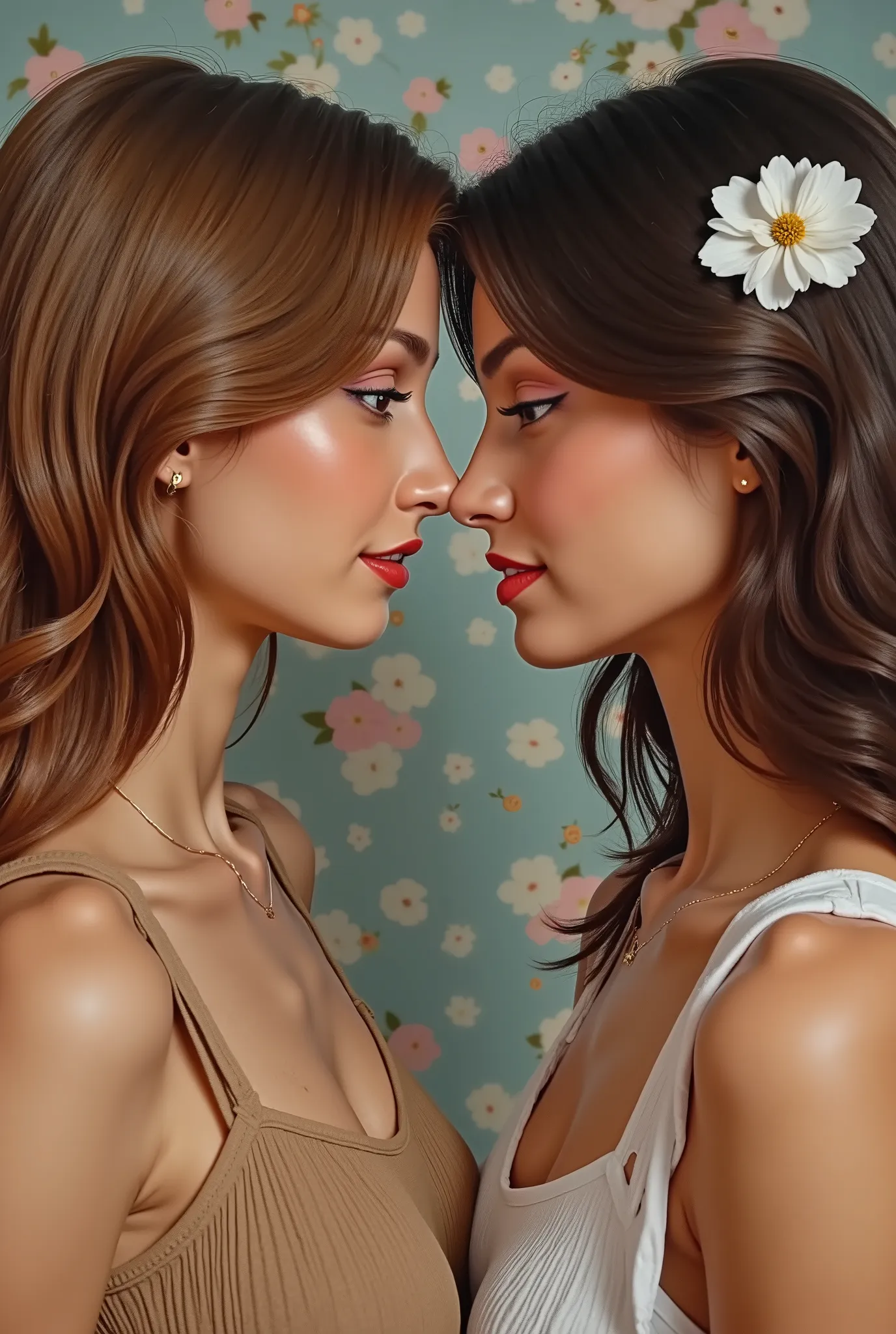 couple of girls, Two kissing lips woman by Gustav Klimt, artistic impressionist watercolor paint by Geoffroy Thoorens and James Christensen, intricate, cinematic lighting, highly detailed, smooth, sharp focus, perfect balanced style, amazing depth, complem...