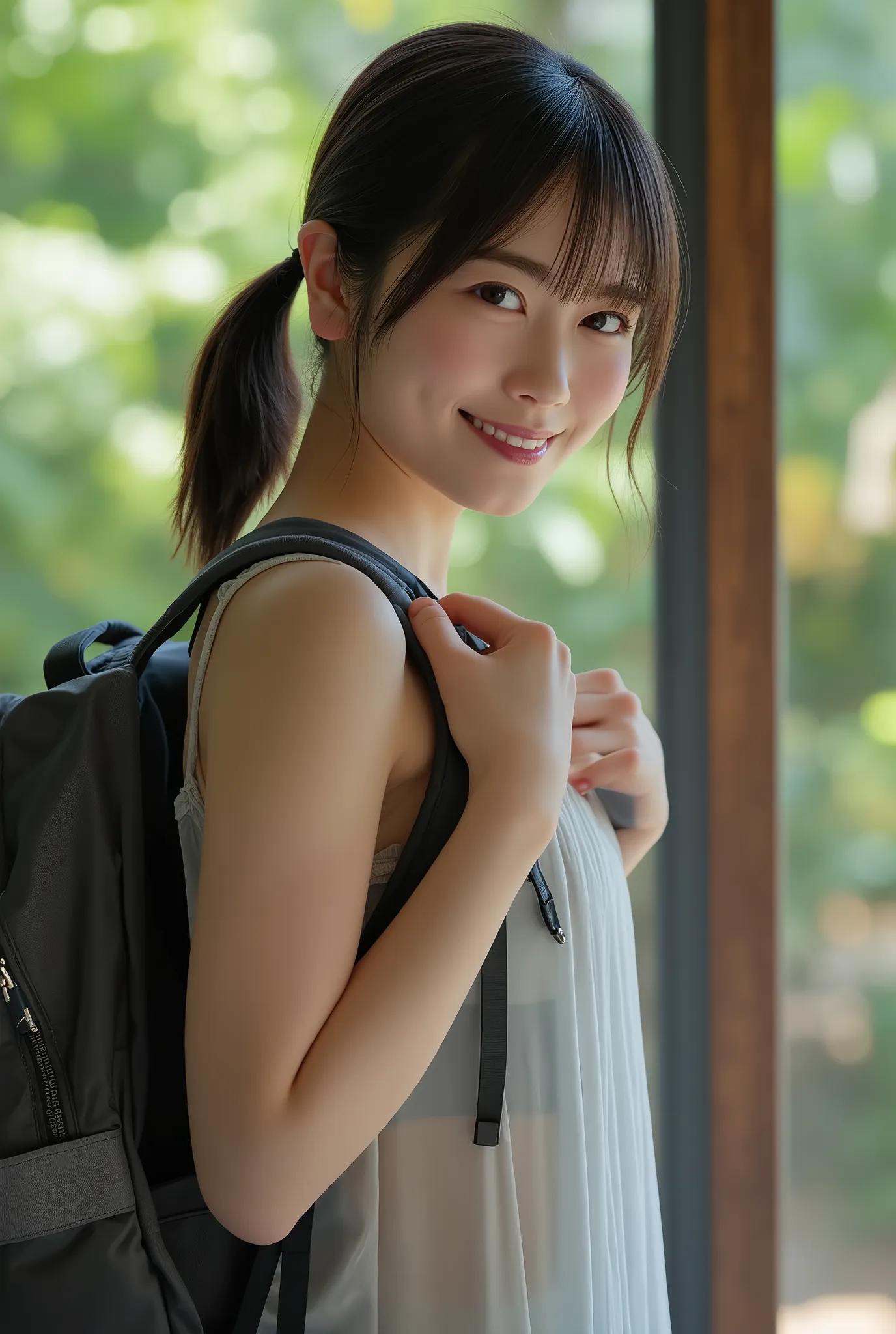 photorealistic、Camisole、(a transparent, transparent gray nightgown)、 (An almost naked gray nightgown)、I only wear a nightgown that shows through my skin、anatomically accurate, Details Hand , Thin fingers , Perfect hand、Ultra high resolution、she blushed...