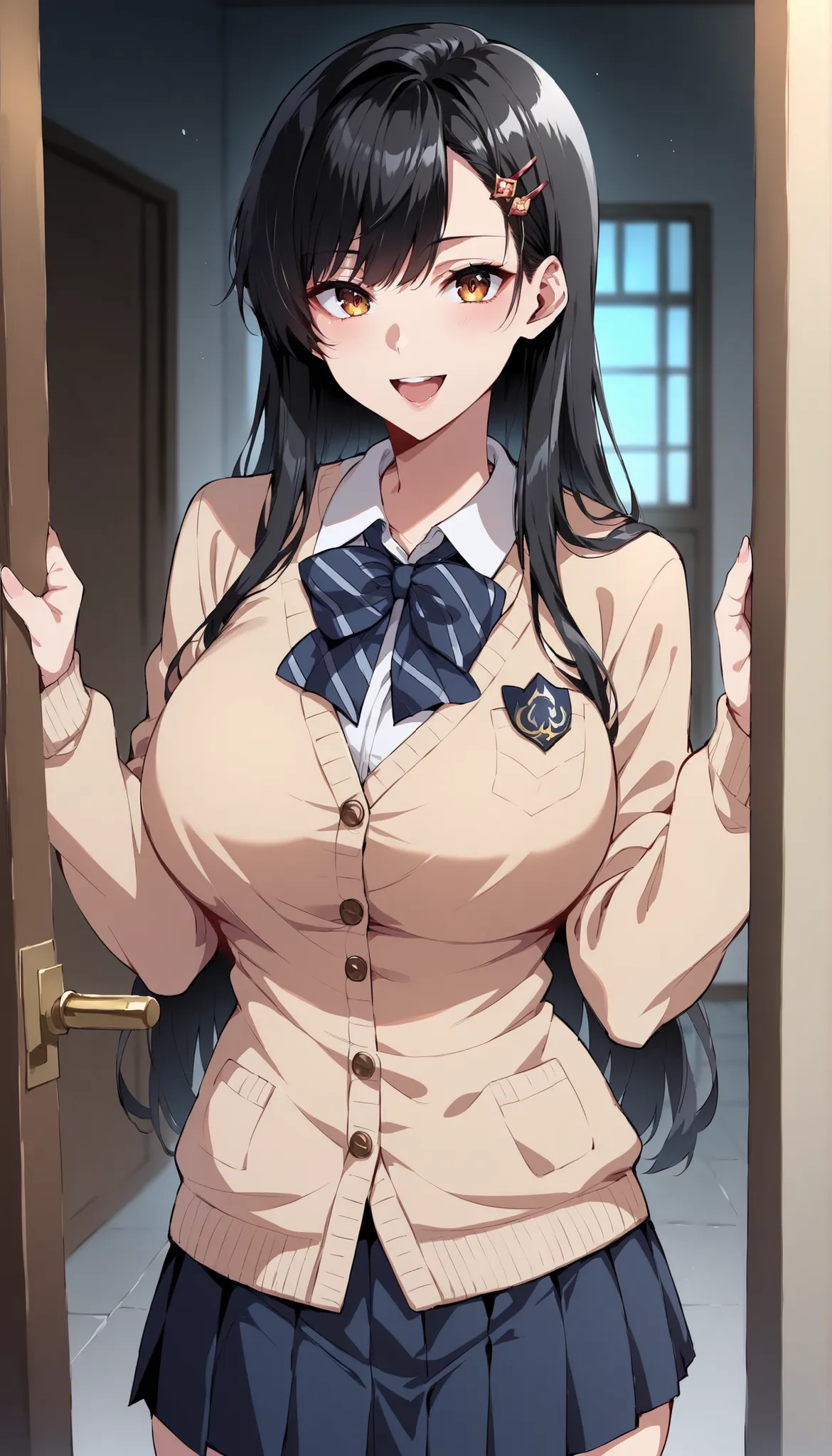  score_9, score_8_up, score_7_up, super precise, Absolute determination,32K, masterpiece, TOP QUALITY, Super High Definition, detailed, beautiful face and eyes , Japanese girls, black hair, long hair,  Asymmetric Bangs , hairpins,(+ heatstroke+ open your m...