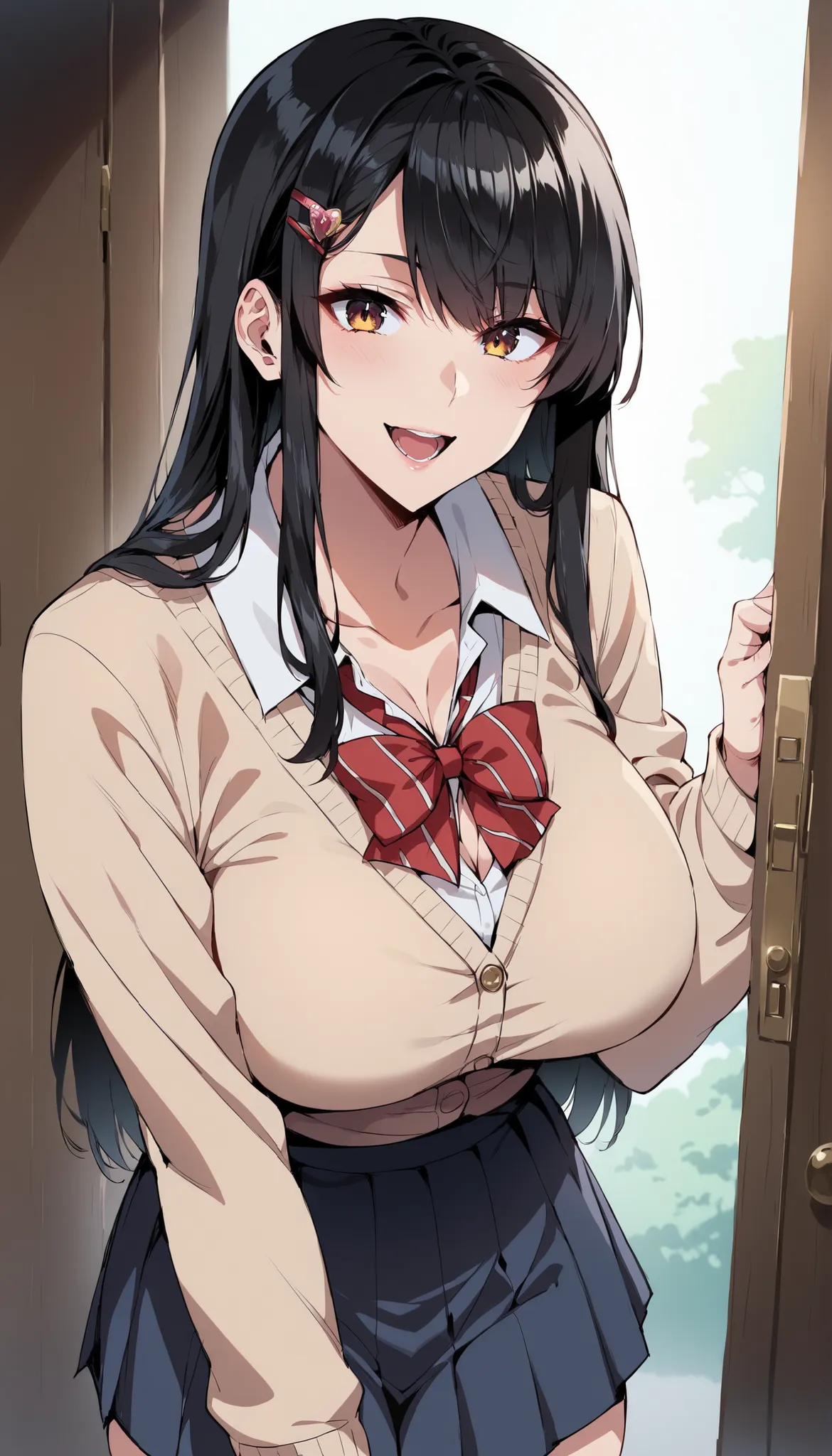  score_9, score_8_up, score_7_up, super precise, Absolute determination,32K, masterpiece, TOP QUALITY, Super High Definition, detailed, beautiful face and eyes , Japanese girls, black hair, long hair,  Asymmetric Bangs , hairpins,(+ heatstroke+ open your m...