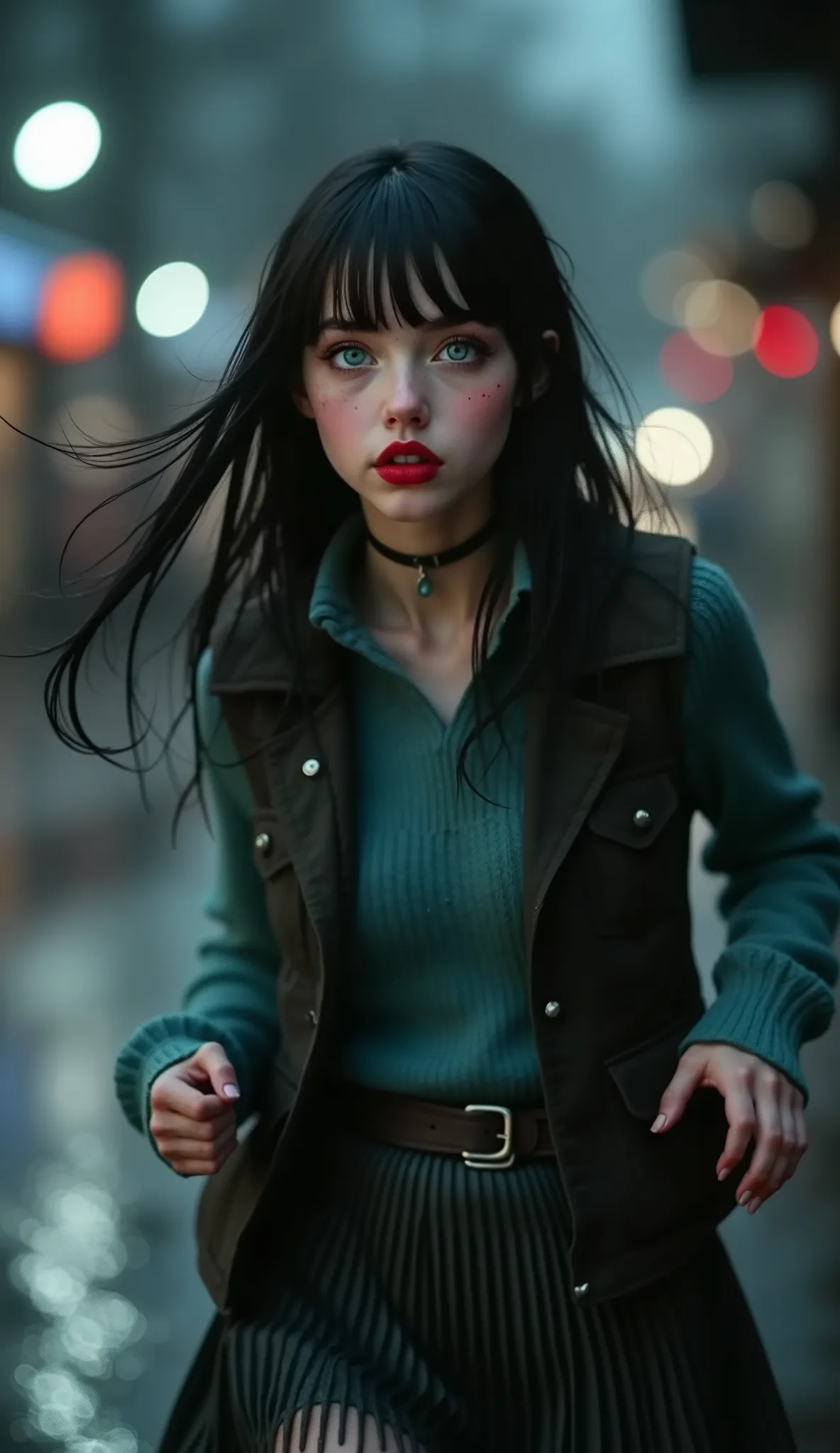 ((RAW Photo), Absurds, (Absurd Resolution)), (Masterpiece, Best Quality), ((Hyperrealism, Photorealistic)), (AI Fantasy), (masterpiece, highest quality, amazing quality), (realistic pupil, deep green eyes), (beautiful girl, 18 years old), (black hair), mak...