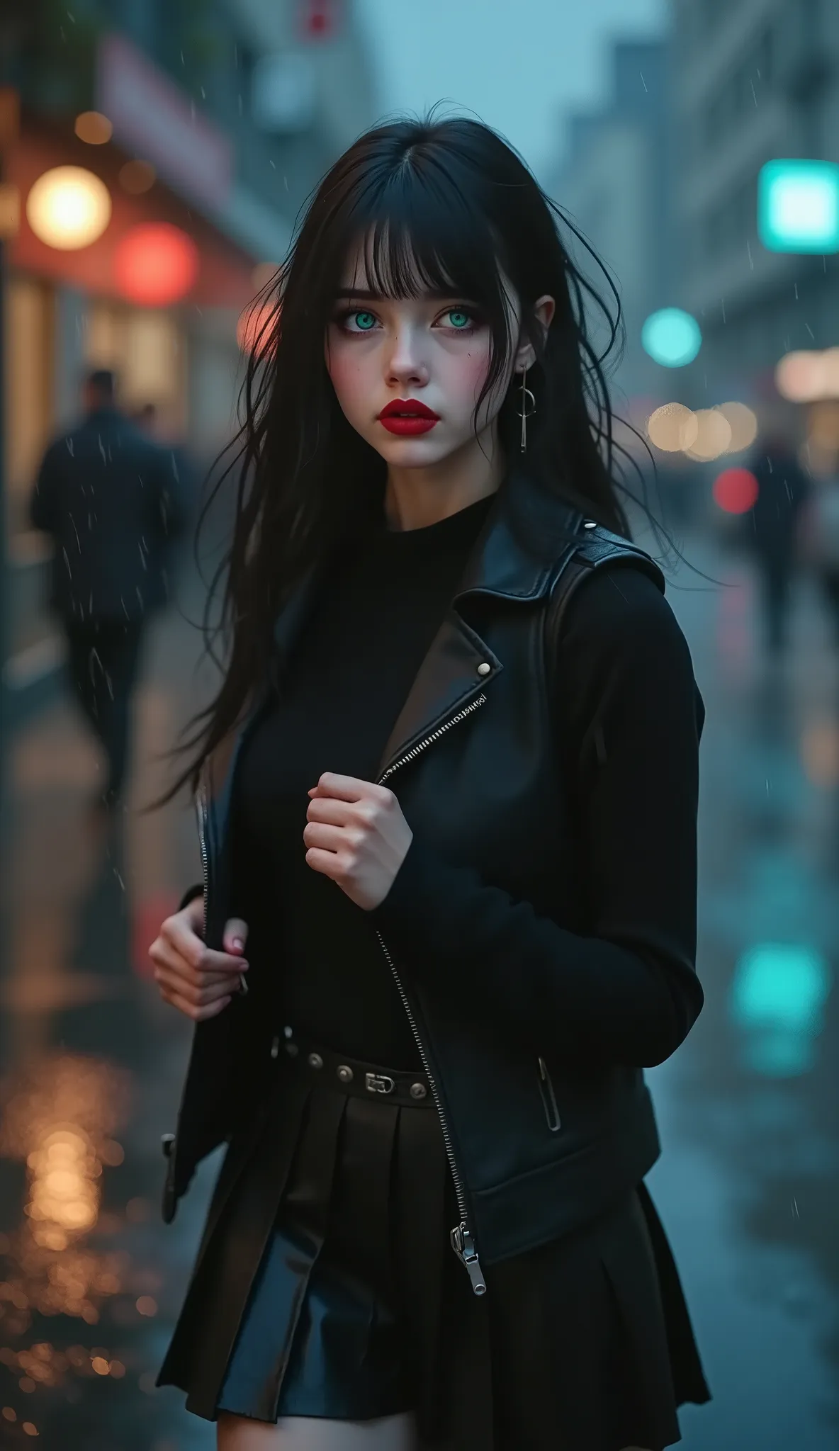 ((RAW Photo), Absurds, (Absurd Resolution)), (Masterpiece, Best Quality), ((Hyperrealism, Photorealistic)), (AI Fantasy), (masterpiece, highest quality, amazing quality), (realistic pupil, deep green eyes), (beautiful girl, 18 years old), (black hair), mak...