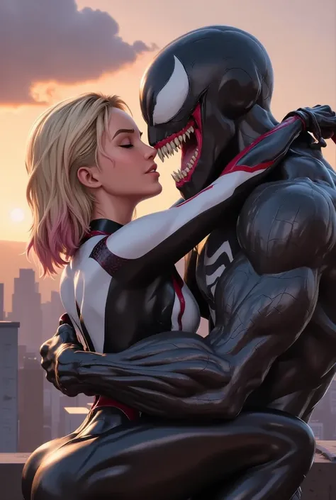 Spider GWEN and Venom love each other passionately at sunset