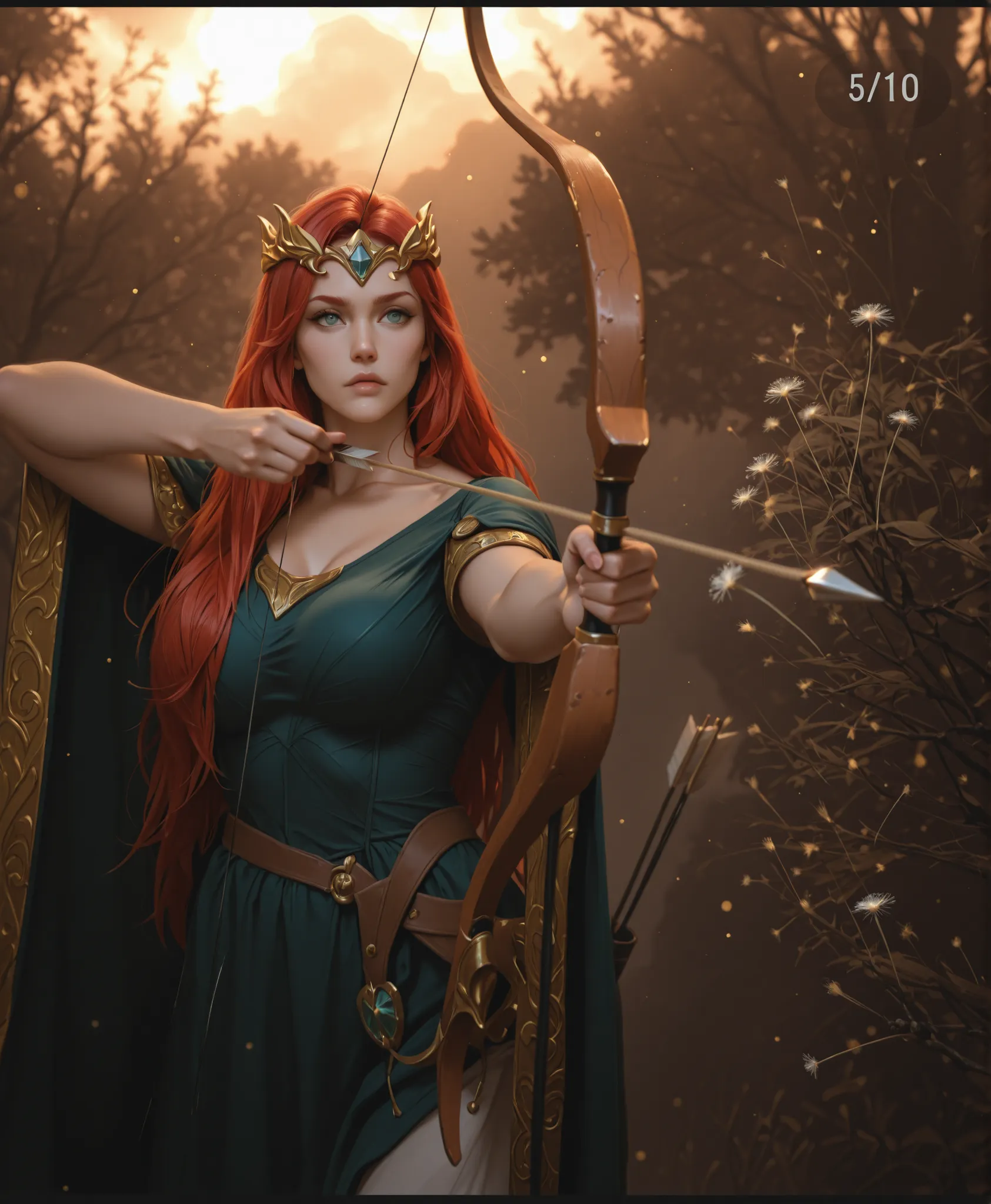 Make her more sexy, ultra-detailed,  ultra-HD,  anime style of tite kubo creator of bleach manga, archer, bow , anime artstyle,Masterpiece,Best Quality, 
exterior: female  archer who draws a bow and shoots arrows, About 20 years old , (aiming a long bow at...