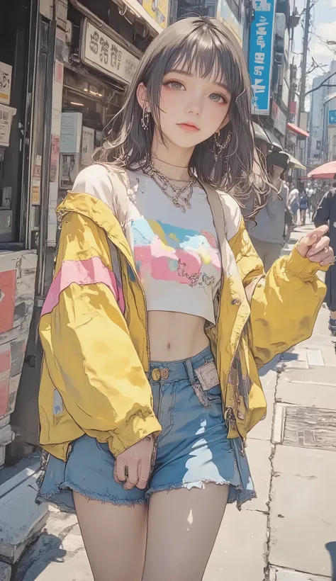 8k, masterpiece, top quality, mushroom cut Asian woman,natural makeup,healthy, Radiant Skin ,Modest lips, add volume to the top with mash shorts、Shorten the neckline、Add random curls, Soft impression ,Bangs above eyebrows,unique pastel hair color,sporty a...