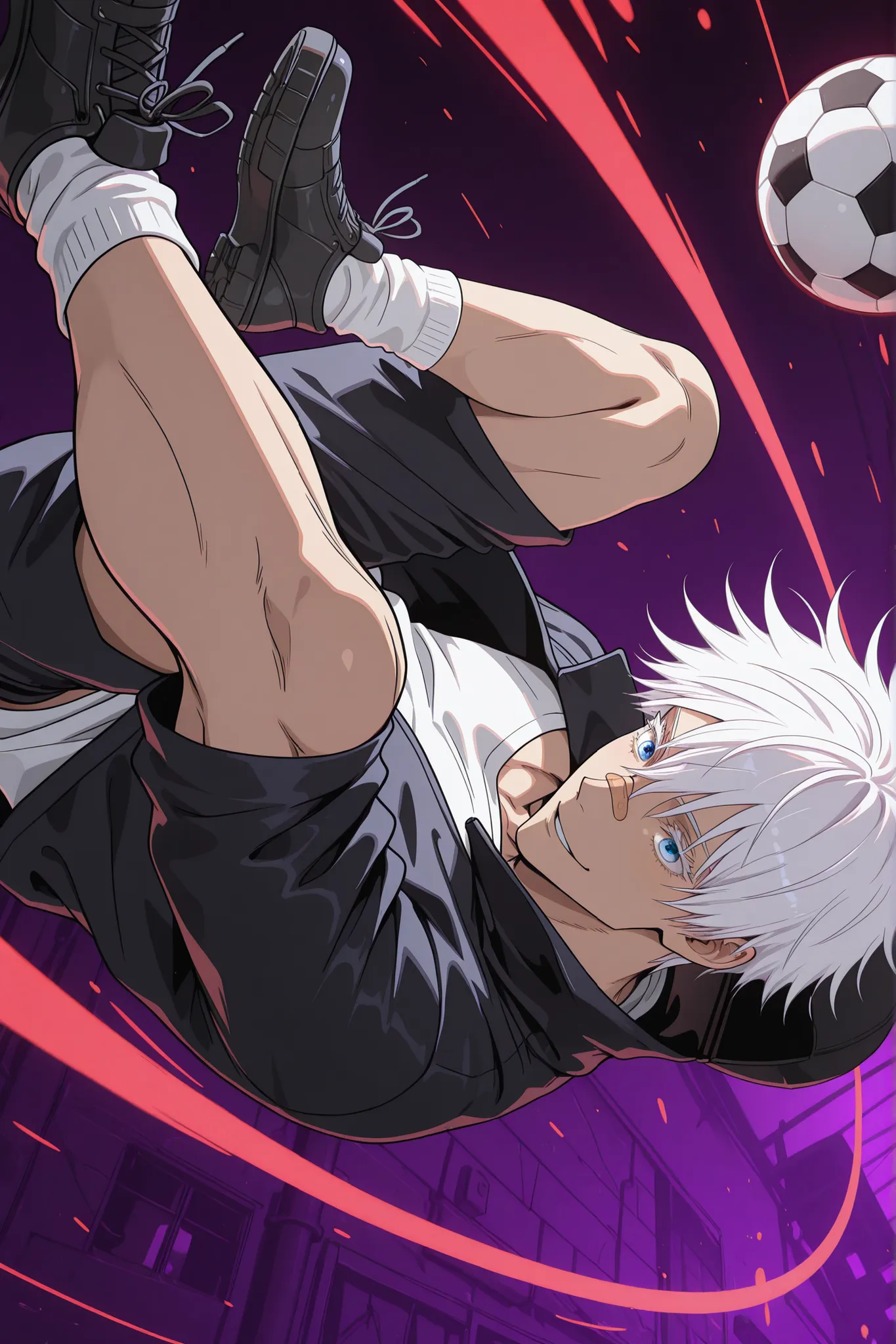 1man, adult, male focus, gojou satoru, jujutsu kaisen, white hair, short hair, ((hair between eyes)), colored eyelashes, white eyelashes, blue eyes, intricate eye iris, detailed eyes, muscular male, sexy man, handsome man, handsome face,  Band-Aid on the n...