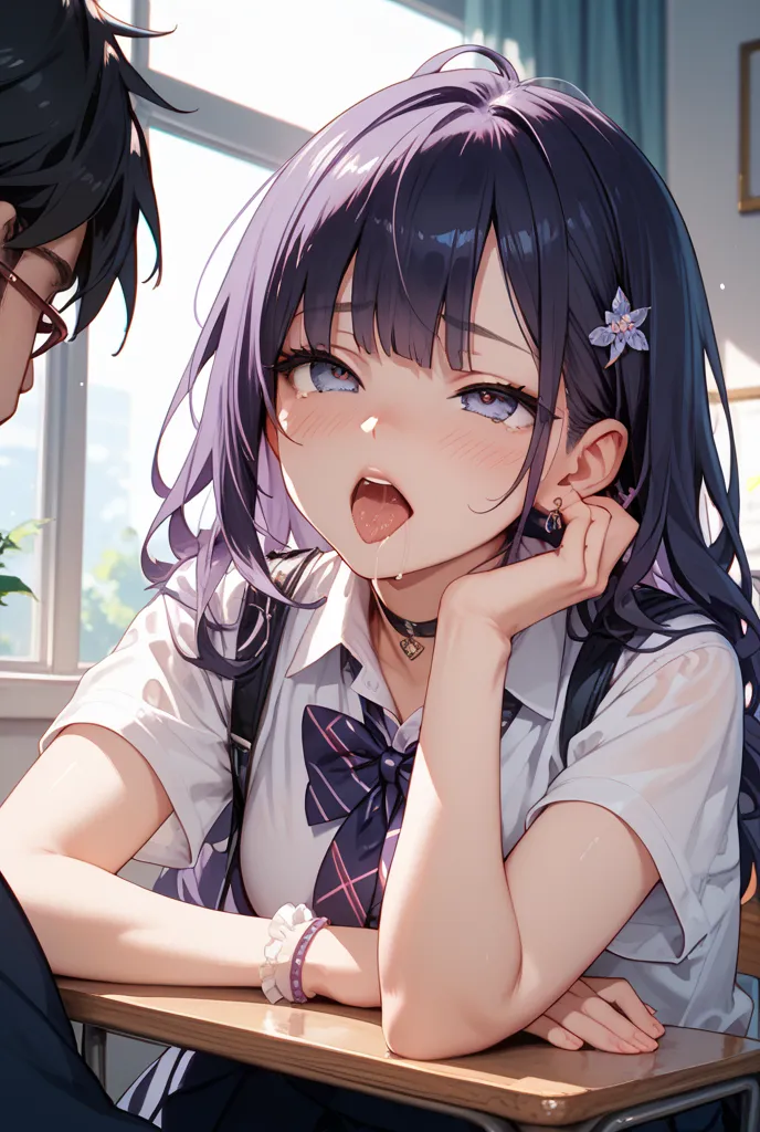 Black Haired High School Girl Fucked By Purple-Haired Male High School Student