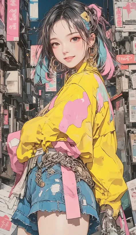 8k, masterpiece, top quality, mushroom cut Asian woman,natural makeup,healthy, Radiant Skin ,Modest lips, add volume to the top with mash shorts、Shorten the neckline、Add random curls, Soft impression ,Bangs above eyebrows,unique pastel hair color,sporty a...