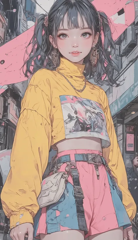 8k, masterpiece, top quality, mushroom cut Asian woman,natural makeup,healthy, Radiant Skin ,Modest lips, add volume to the top with mash shorts、Shorten the neckline、Add random curls, Soft impression ,Bangs above eyebrows,unique pastel hair color,sporty a...