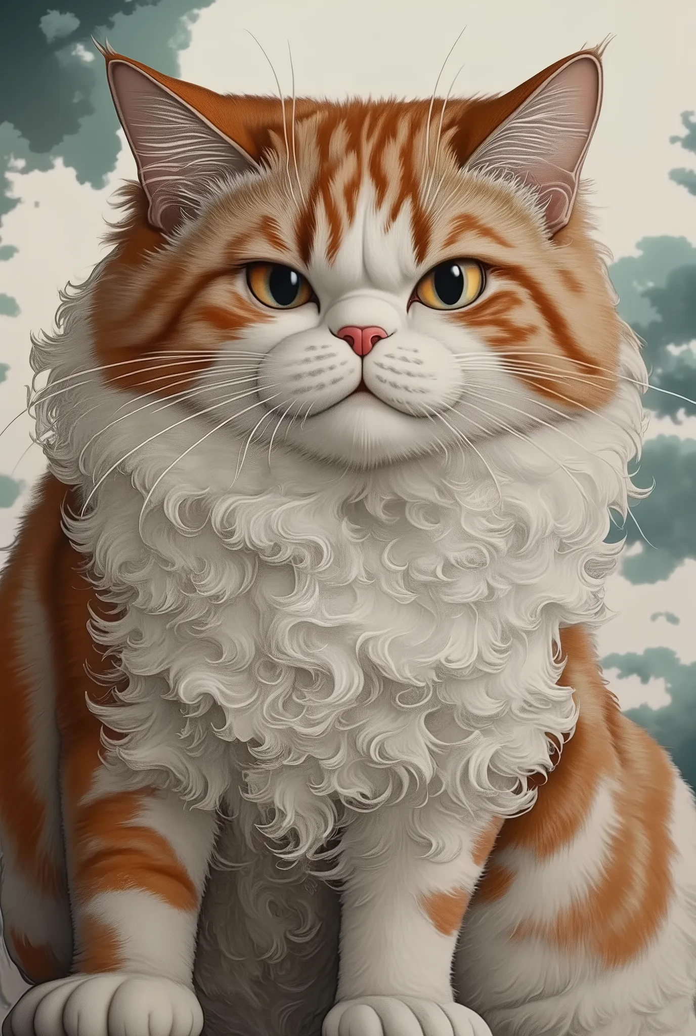 Fat, red-haired funny cat sitting on the window, digital photo, realistic, high detail, 16k quality