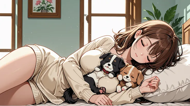 womanhood, Puppy sleeping on her chest, 