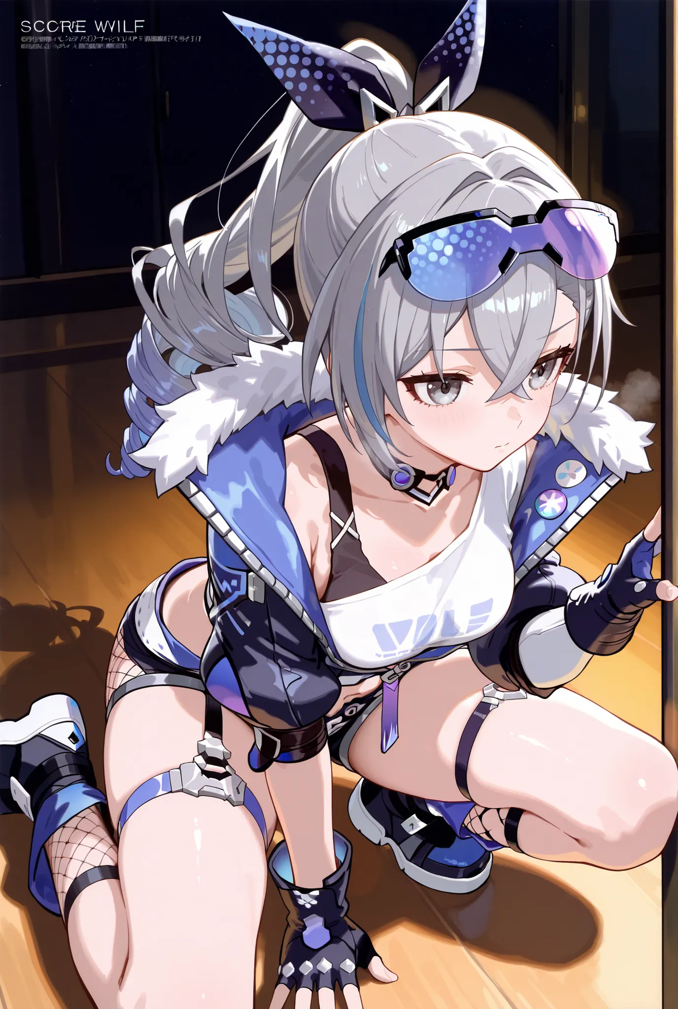銀狼,silver wolf,


score_9, score_8_up , score_7_up , score_6_up , score_5_up ,
(masterpiece, best quality),ultra detailed,
warm lighting, rim light, megami magazine,
BREAK

1 girl, silver wolf \(honkai: star rail\)fingerless gloves, black shorts, cropped j...