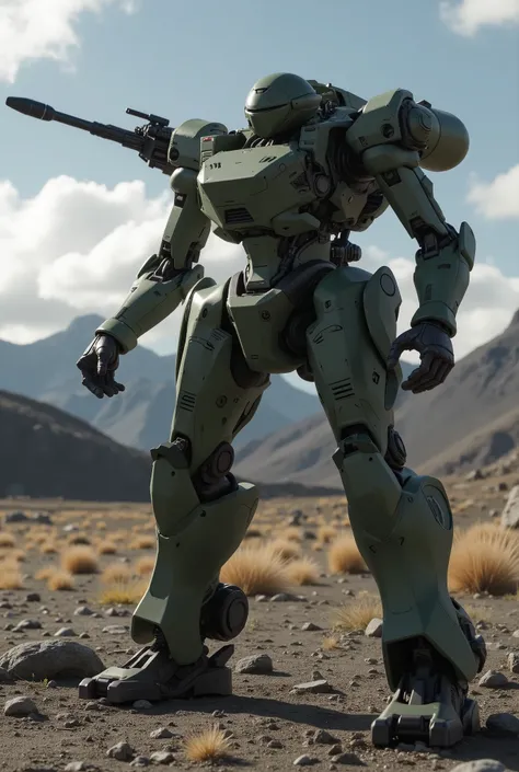 with scratches and stains from、number々The, . The basic facilities are visible from the back、 has been strategically placed on the edge of the robot shape. standing carefully from the surroundings, designed to take into account the firepower of the gun ...