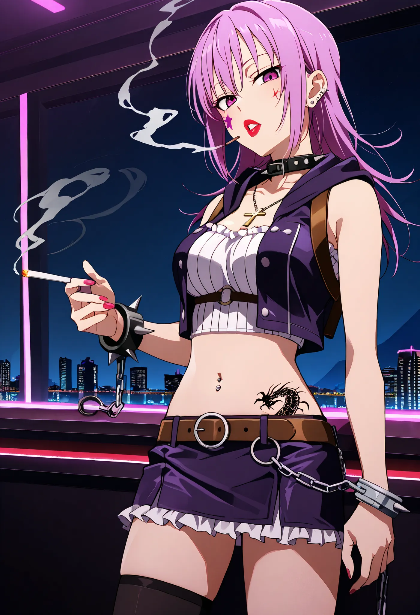score_9,score_8_up,score_7_up,score_9,4k,HD,8k,highres,antialiasing,detailed,texture,lineart,full color,cinematic lighting BREAK kirara hoshi,1girl,solo,looking at viewer,,kirara hoshi,1girl,solo,looking at viewer,,bracelet,mount piercing,piercing,crop top...