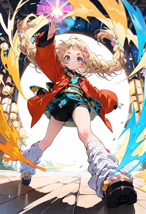 ((1girl)),8k,(Blush Stickers), ((shorts, flat chest, Between clothes, Body Covered, tight Between clothes, Cropped Closing, oversized long sleeve , loose socks  , Long Hair, Detailed Clothing Accessories, Japanese, ((Kimono)), full body,  See Dynamic Poses...