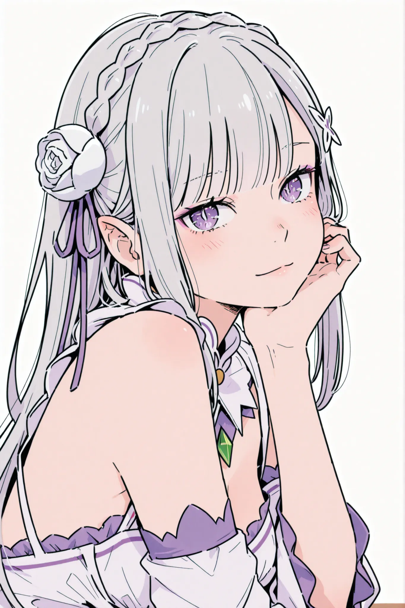 emilia from re zero with a model expression