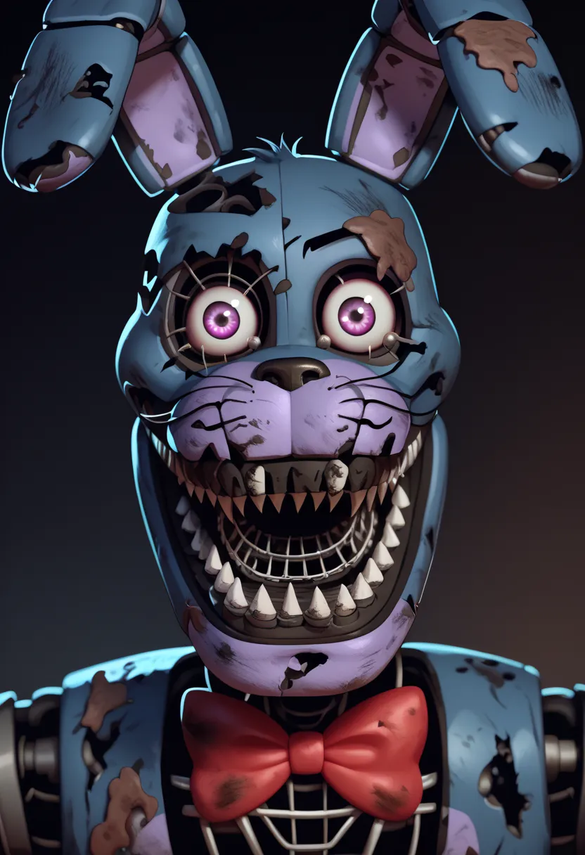 Bonnie's nightmare, Cortex, dirty, evil smile, looks at the viewer,   scary  (the subject), Scary, make it from Darkweb 