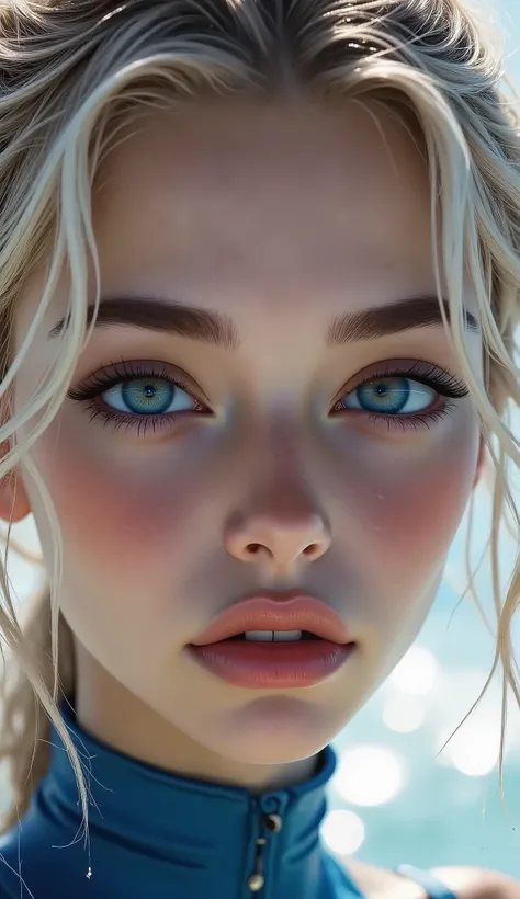 ((only one surfboard on the sreean:1.4)) ((Standing on a urfboard:1.35)), (((on top of a wave at sea:1.35))) A (1 girl: 1.3)24-years-old、with perfect figure (((Full body shot:1.35))), ((Ultra-realistic最high quality、 8K、 The ultra -The high-definition))、(ph...