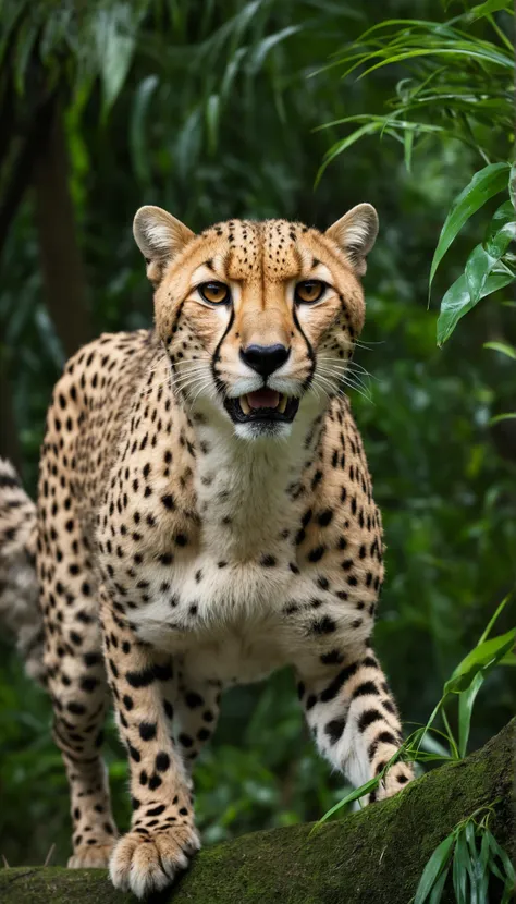 highdefinition images、images of cheetahs lurking in the jungles of Asian dense forests、Eyes that aim for prey on trees even feel devilish、Prey watching。