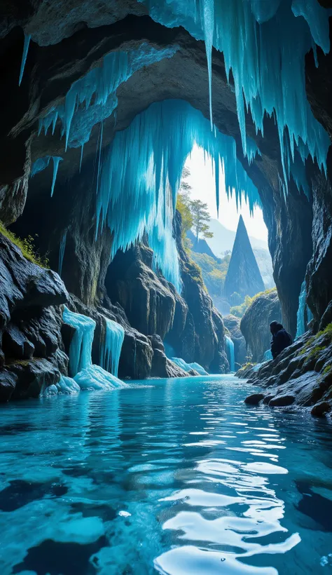 high res images、Breathtaking、A natural cave with hidden blue crystals、Blue Cave、The surface of the water is kept quiet、and makes you feel the depth and serenity of this hidden paradise。ブルーと少しだけ緑もある水晶岩塊達 Natural Underground Sink Holes.It blends perfectly wi...