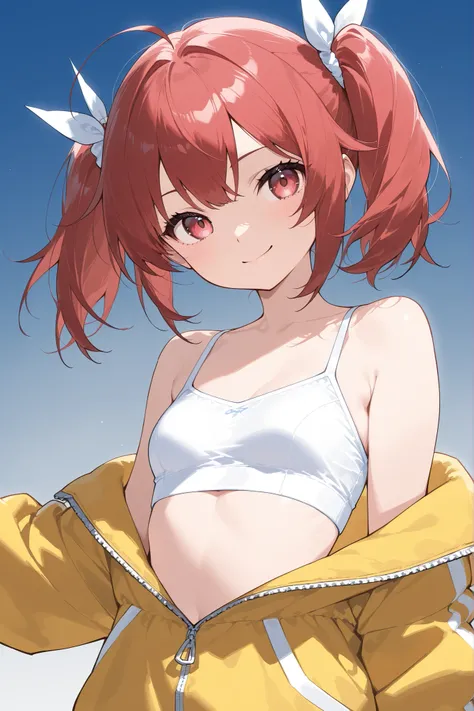 stylish、Red hair、SHORT BOB、side twin tails、Cheerful Girl