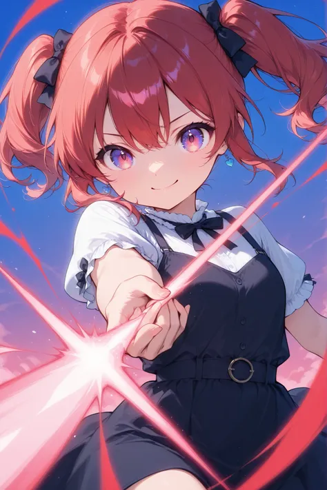 emphasizes vibrant, saturated colors to create a lively and visually striking image,stylish、Red hair、SHORT BOB、side twin tails、Cheerful Girl
