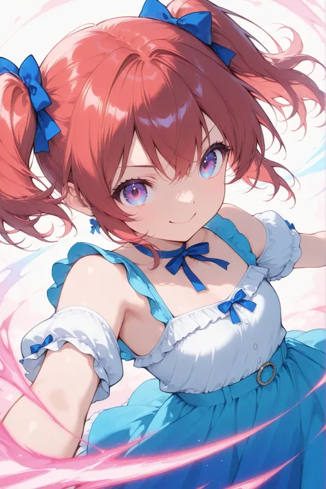 emphasizes vibrant, saturated colors to create a lively and visually striking image,stylish、Red hair、SHORT BOB、side twin tails、Cheerful Girl