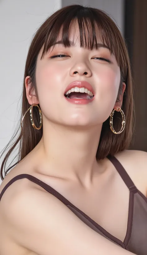 (masterpiece,ultra detailed,Highest quality:1.2),(Perfect beautiful face 1.2),(Perfect and beautiful posture:1.2)(open mouth),(white saliva in open mouth), ((close eyes:0.7)), ((saliva in open mouth:1.2)), Chubby,detailed young skin,(face focus,close up:0....
