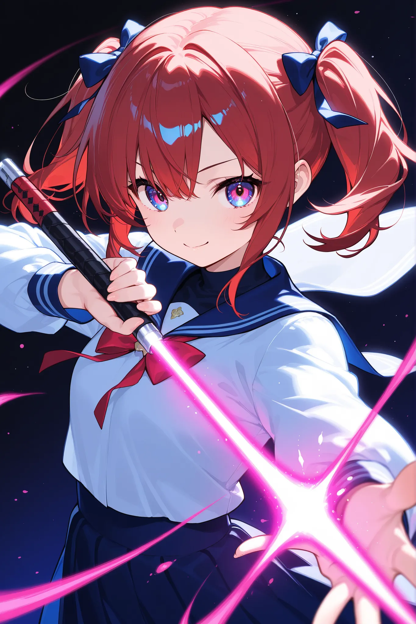 emphasizes vibrant, saturated colors to create a lively and visually striking image,stylish、Red hair、SHORT BOB、side twin tails、Cheerful Girl
