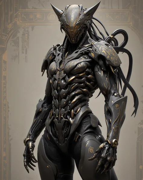 A female figure, likely in her late twenties, is depicted in a stylized, almost mechanical, fashion.  She is positioned slightly off-center to the left of the frame.  Her body type is curvaceous and athletic,  with a strong, sculpted physique.  The subject...