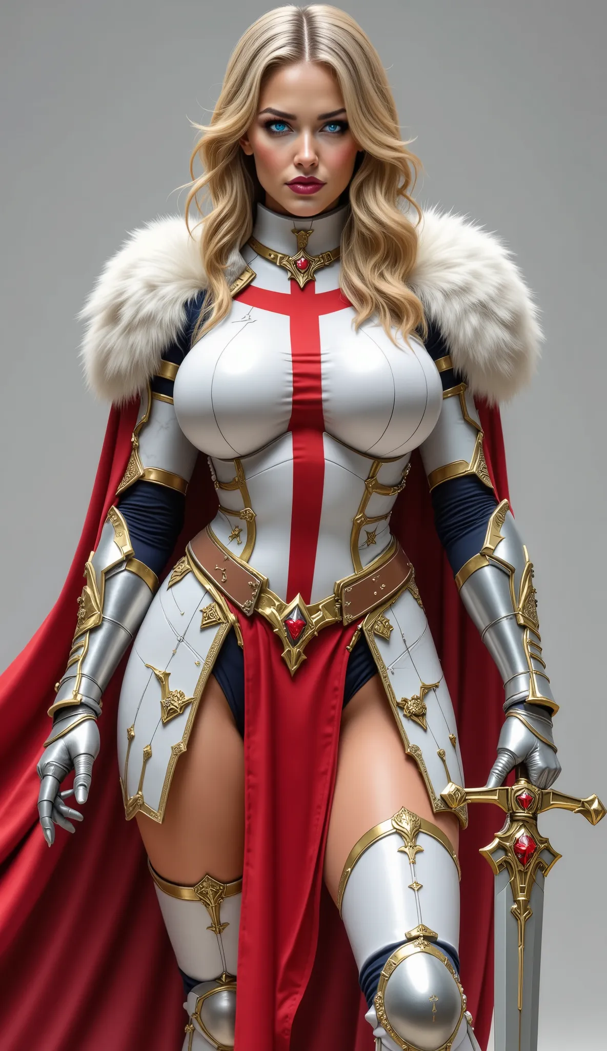 A stunning female paladin, her blonde hair cascading in gentle waves down to her shoulders and framing her delicate face with piercing blue eyes. Her skin is pale, almost ethereal, reflecting the purity and valor that emanates from her very being. Adorned ...