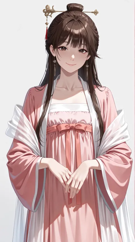 very aesthetic, 걸작, 고해상도, 8k 해상도, high contrast, semrealistic, newest, koreanai, best_quality, finely_detailed_eyes_and_detailed_face, (1 girl), brown_eyes, brown_hair, long_hair, chill out, cute, (updo_hair, slicked_side), ruanyi0758,hanfu,pink dress,see-...