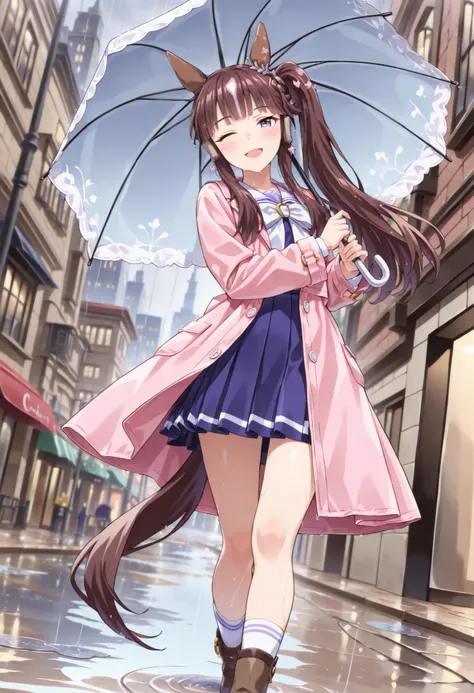 (masterpiece, best quality, perfect face:1.4), wide angle, lucky lilac \(umamusume\), 1girl, side ponytail, horse ears, horse tail, tail on the lower back, proportional body, proportional, beautiful hair, beautiful face, beautiful detailed eyes, beautiful ...