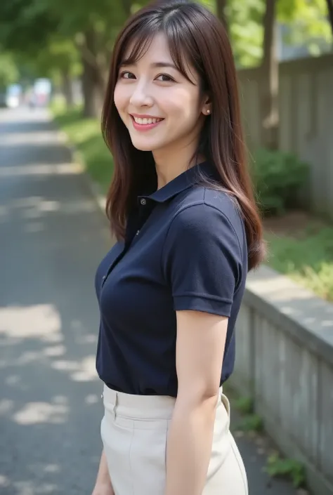 (masterpiece, photorealistic, natural shading:1.4)
(A very beautiful 25-year-old Japanese woman),
(A cute oval-shaped face:1.2),
(A gentle smile with slightly droopy eyes),
(A delicate figure, a voluptuous bust:1.3),
(Straight, medium-length, dark brown ha...