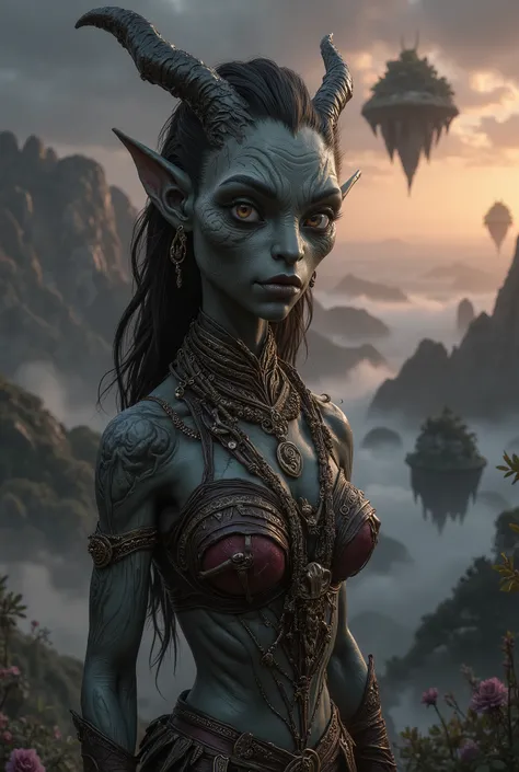 view from height,full-body-shot,obsidian The Alien Entity, half-Moana, sassiness temper,natural leather textures, hyper realisitc, hyper detailed,Extremely detailed,High contrast, ,Realistic,Ultra Detailed,intricate details,realistic humid skin,extremely i...