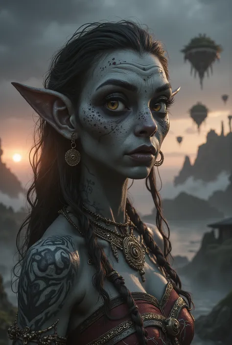 view from height,full-body-shot,obsidian The Alien Entity, half-Moana, sassiness temper,natural leather textures, hyper realisitc, hyper detailed,Extremely detailed,High contrast, ,Realistic,Ultra Detailed,intricate details,realistic humid skin,extremely i...