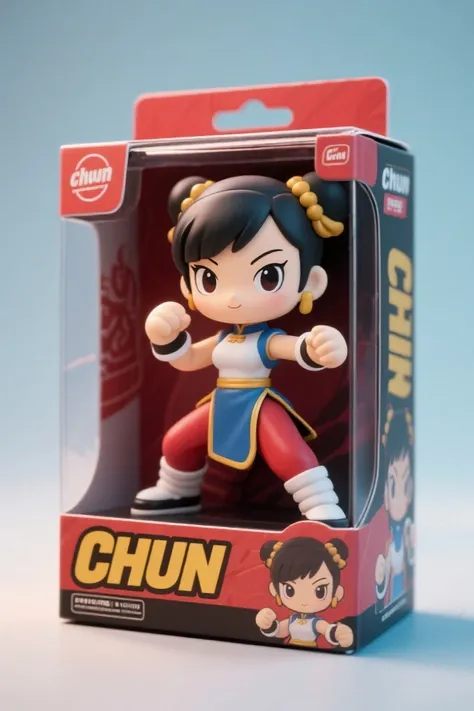Chun-Li,  fighting posture , 3D doll character，doll packaging design for retail sale, 