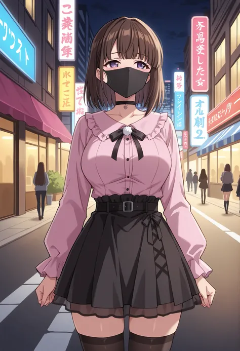Score_9, score_8_up, score_7_up, source_anime, saionji_cnr, solo, brown hair, short hair, purple eyes, large breasts, (best quality), (high quality), {masterpiece}, extremely delicate and beautiful, ultra-detailed, beautiful detailed eyes, jirai kei, pink ...