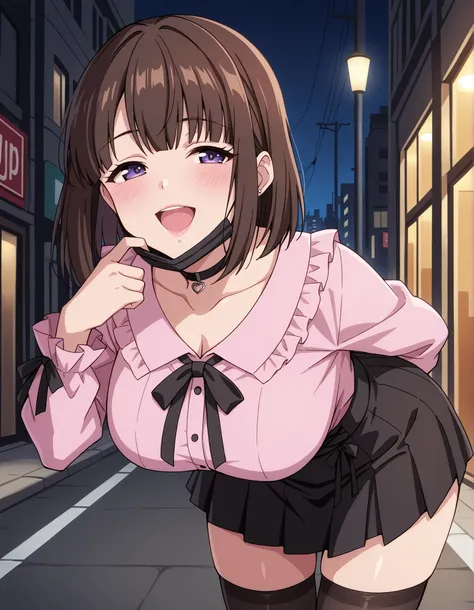 Score_9, score_8_up, score_7_up, source_anime, saionji_cnr, solo, brown hair, short hair, purple eyes, large breasts, (best quality), (high quality), {masterpiece}, extremely delicate and beautiful, ultra-detailed, beautiful detailed eyes, jirai kei, pink ...