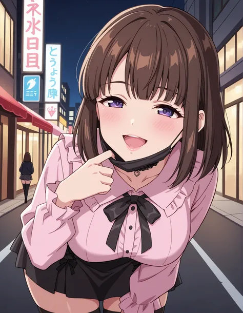 Score_9, score_8_up, score_7_up, source_anime, saionji_cnr, solo, brown hair, short hair, purple eyes, large breasts, (best quality), (high quality), {masterpiece}, extremely delicate and beautiful, ultra-detailed, beautiful detailed eyes, jirai kei, pink ...