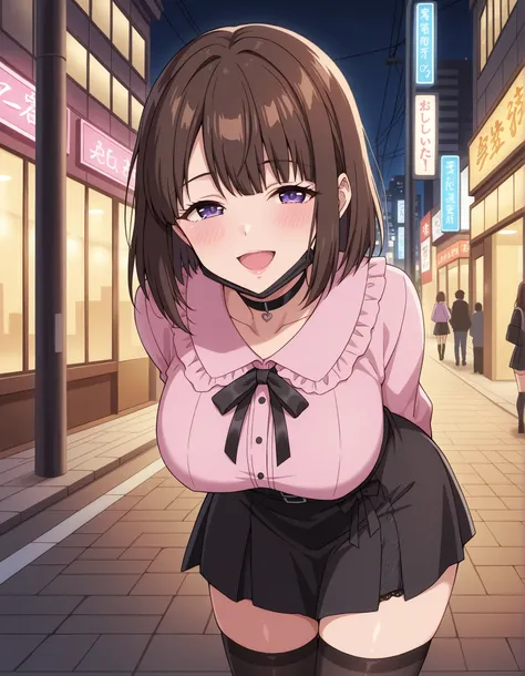 Score_9, score_8_up, score_7_up, source_anime, saionji_cnr, solo, brown hair, short hair, purple eyes, large breasts, (best quality), (high quality), {masterpiece}, extremely delicate and beautiful, ultra-detailed, beautiful detailed eyes, jirai kei, pink ...