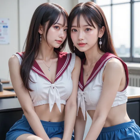(masterpiece, top quality:1.2), (Ultra high resolution:1.2), (16k:1.2), (Super Detailed:1.2), (Ultra Clear Focus:1.10), (intricate detail with pills:1.2), (Clear Focus:1.2), (highest resolution:1.4), 2 students in the classroom , BREAK,
Big breasts, deep v...