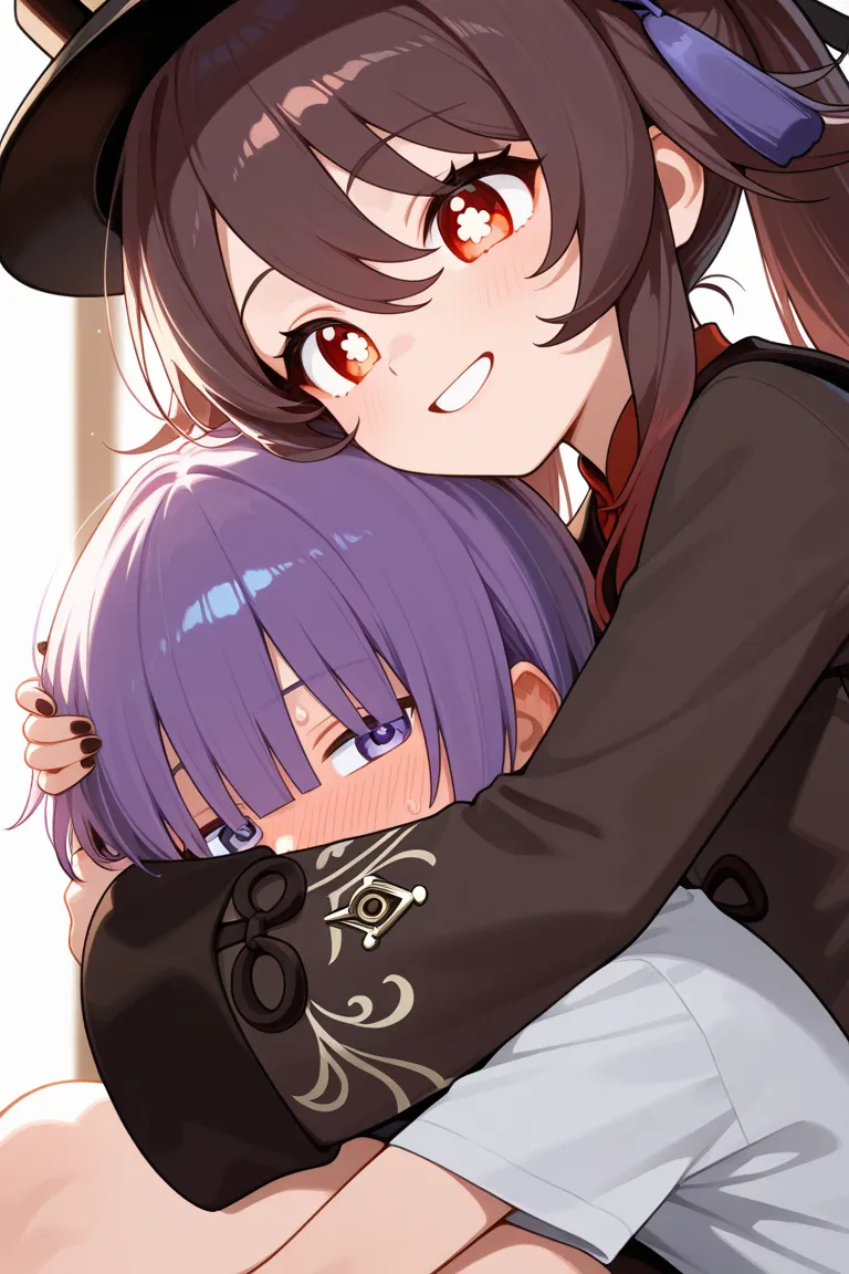 1girl, 1boy, hu tao, hugging with shouta magatsuchi